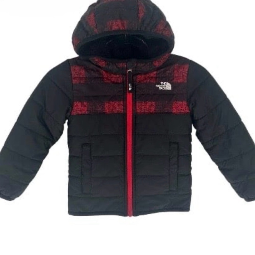 The North Face Black and Red Hooded Puffer Jacket